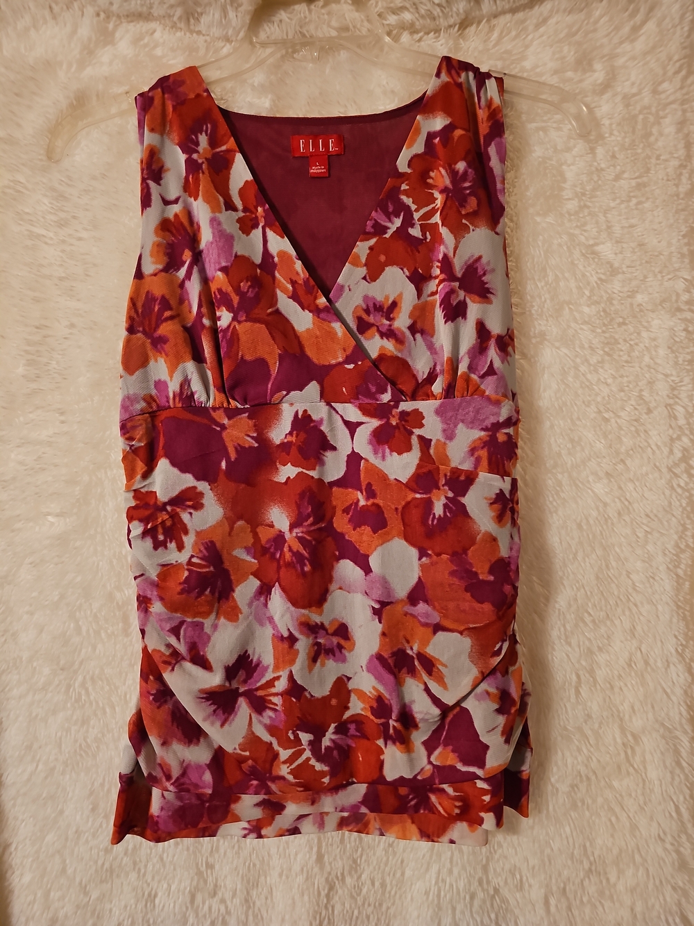 ELLE Floral V-Neck Sleeveless Top - Orange & Magenta